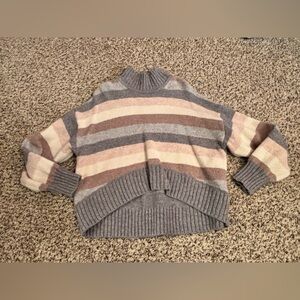 GAP girl's Striped Gray and Cream Turtleneck Sweater